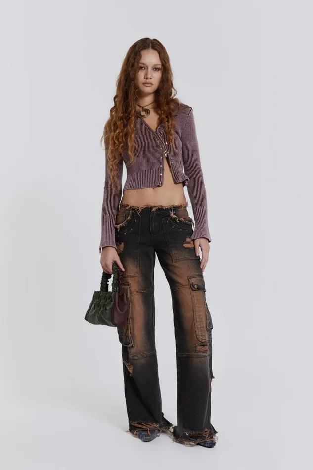 Women Jaded London Knitwear Gaia Knitted Asymmetric Top With Studs