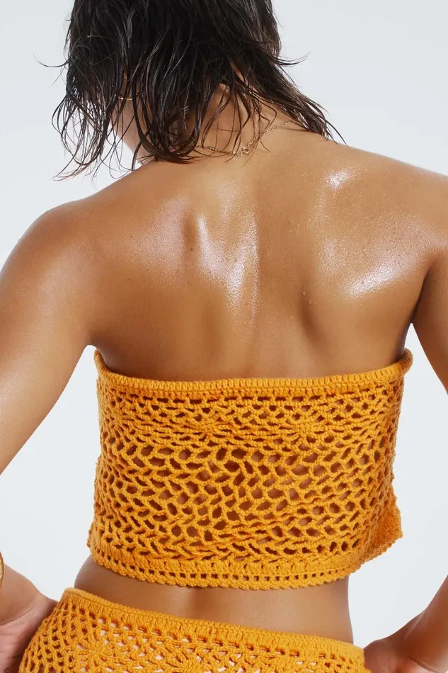 Women Jaded London Knitwear Honolulu Asymmetric Crochet Boob Tube