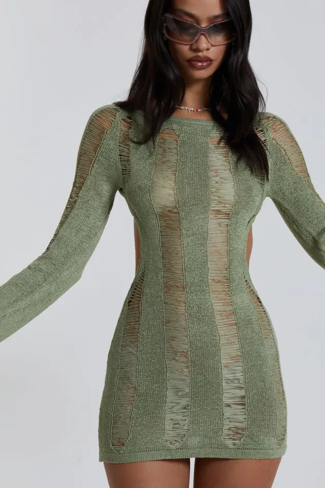 Women Jaded London Knitwear Khaki Umbra Mini Dress