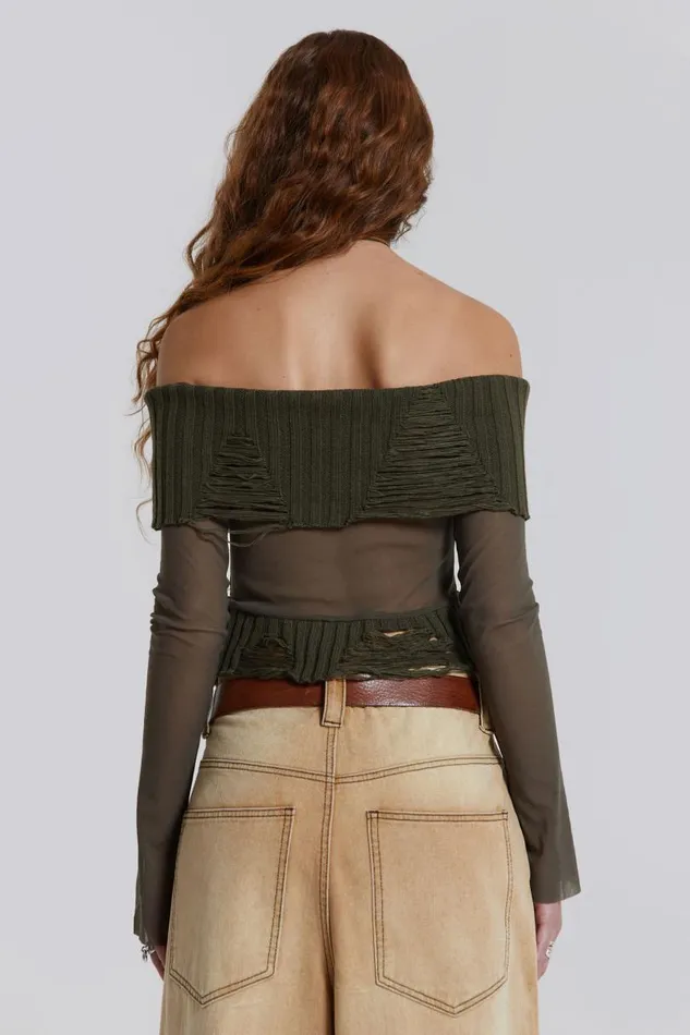 Women Jaded London Knitwear Nova Off The Shoulder Mesh Top