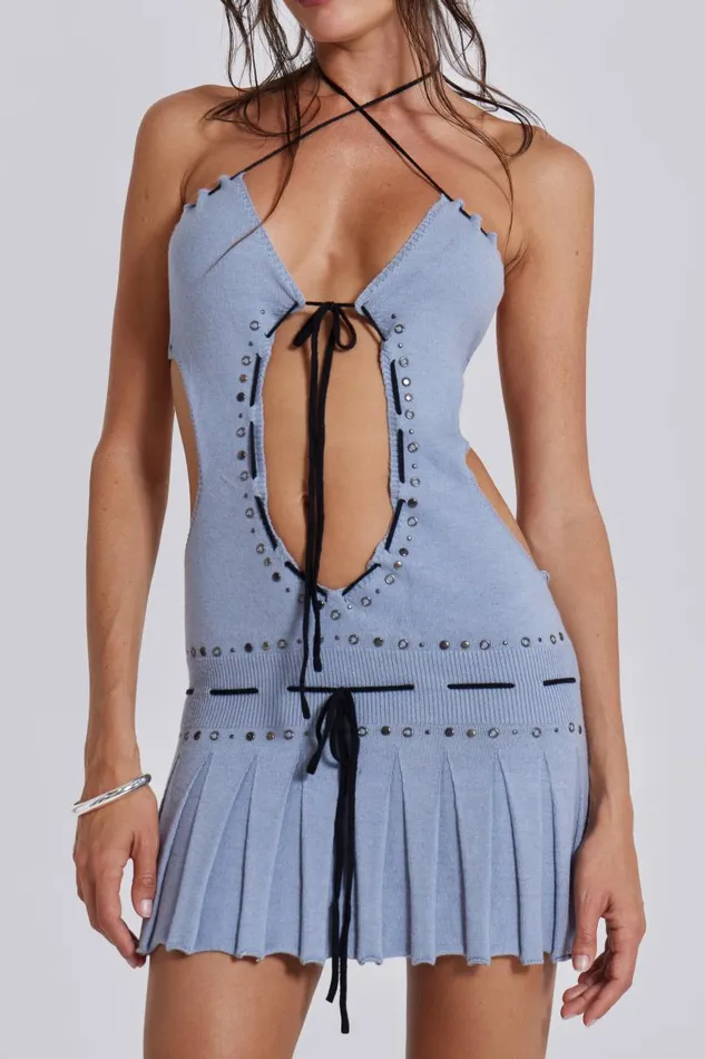 Women Jaded London Knitwear Sienna Knitted Studded Tie Mini Dress