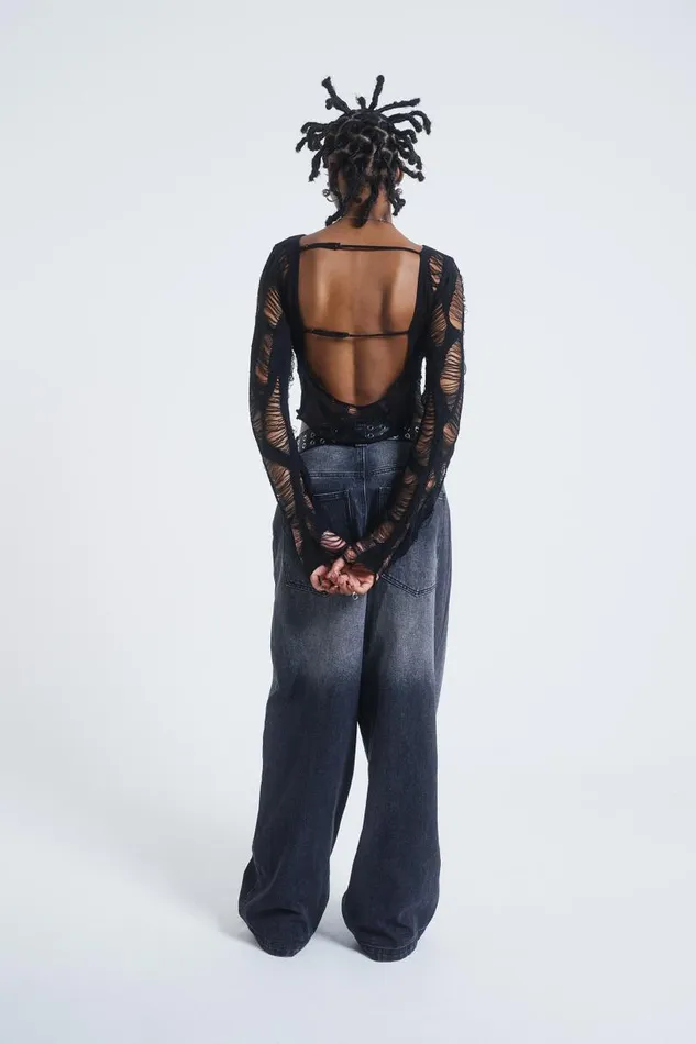 Women Jaded London Knitwear Umbra In Distress Shredded Top