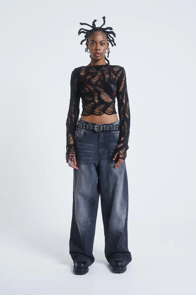 Women Jaded London Knitwear Umbra In Distress Shredded Top