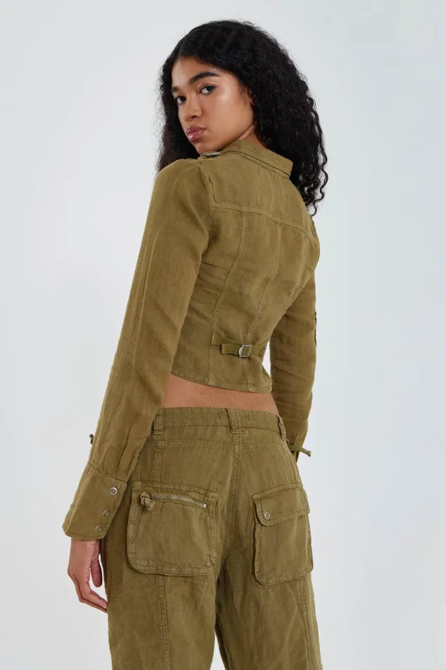 Women Jaded London Long Sleeve Tops Devon Linen Cargo Shirt