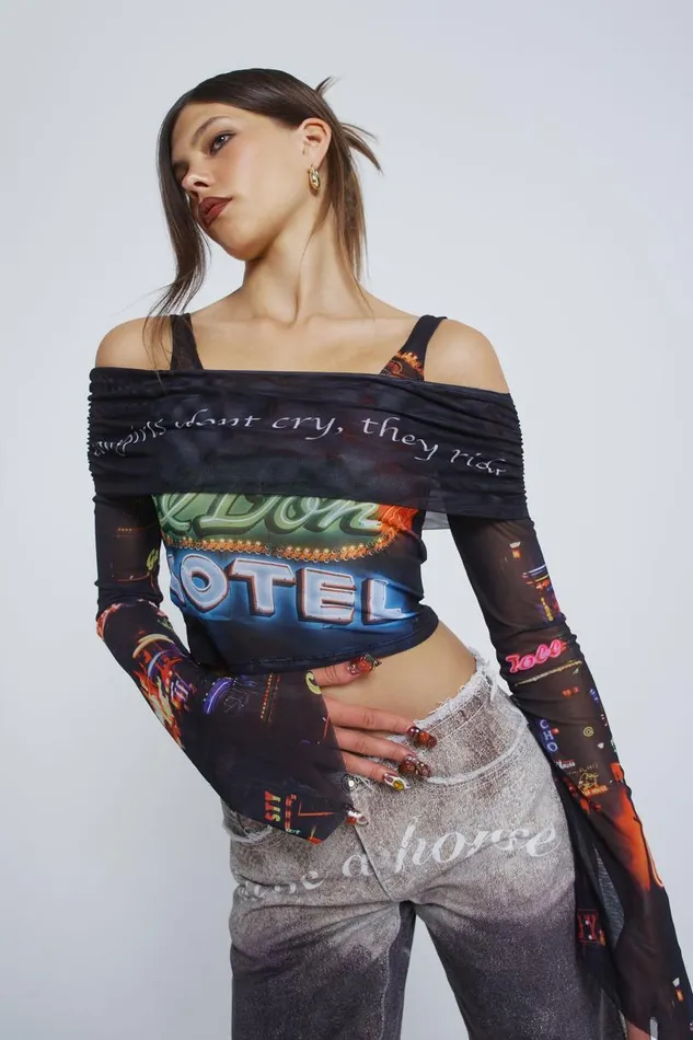 Women Jaded London Long Sleeve Tops Meet At The Motel Mesh Detachable Top