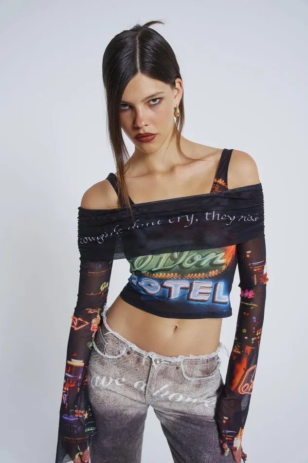 Women Jaded London Long Sleeve Tops Meet At The Motel Mesh Detachable Top