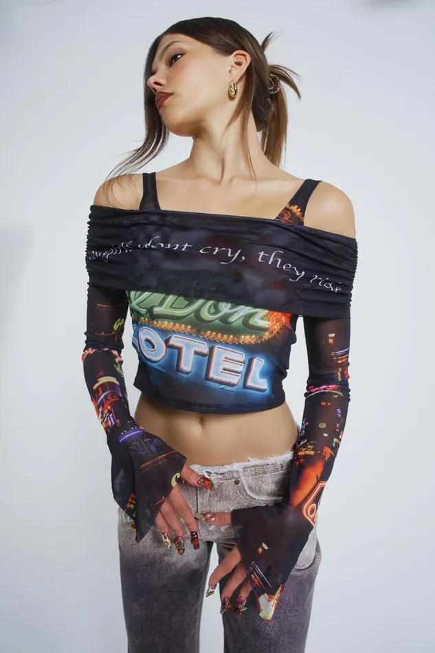 Women Jaded London Long Sleeve Tops Meet At The Motel Mesh Detachable Top