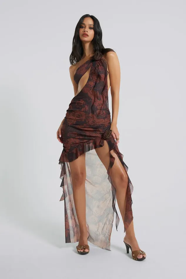 Women Jaded London Maxi Dresses Athena One Shoulder Draped Maxi Dress