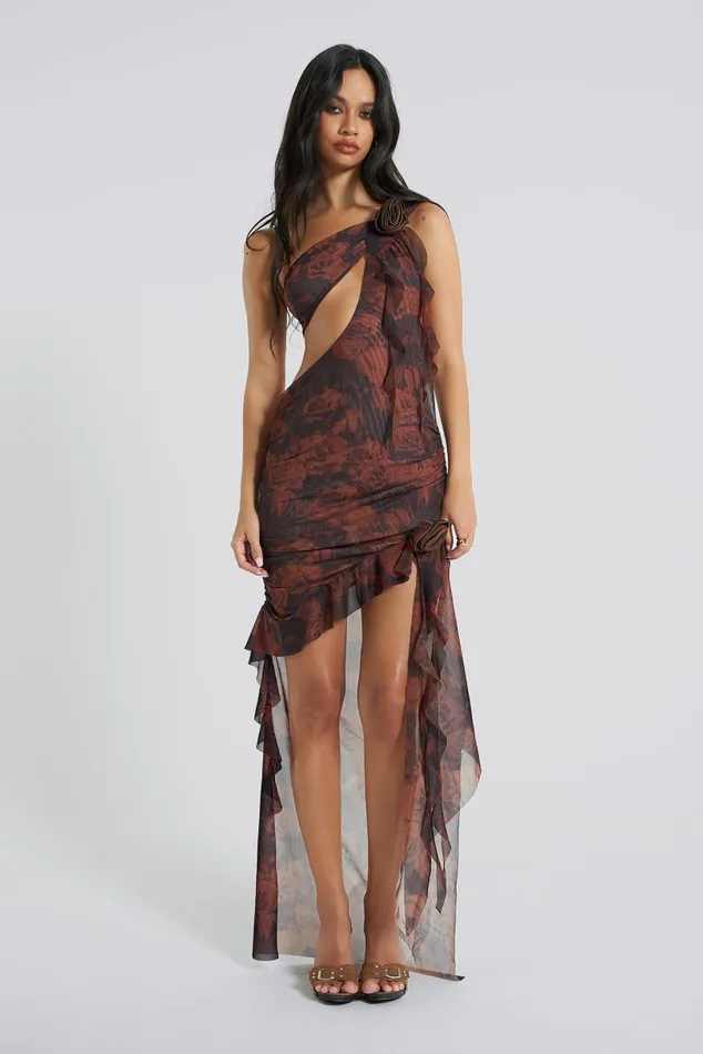 Women Jaded London Maxi Dresses Athena One Shoulder Draped Maxi Dress