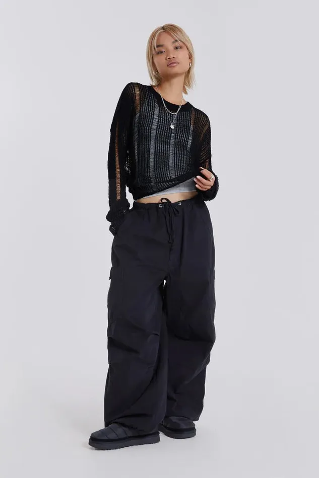 Women Jaded London Parachute Pants Black Parachute Cargo Pants