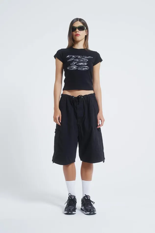 Women Jaded London Parachute Pants Black Parachute Cargo Shorts