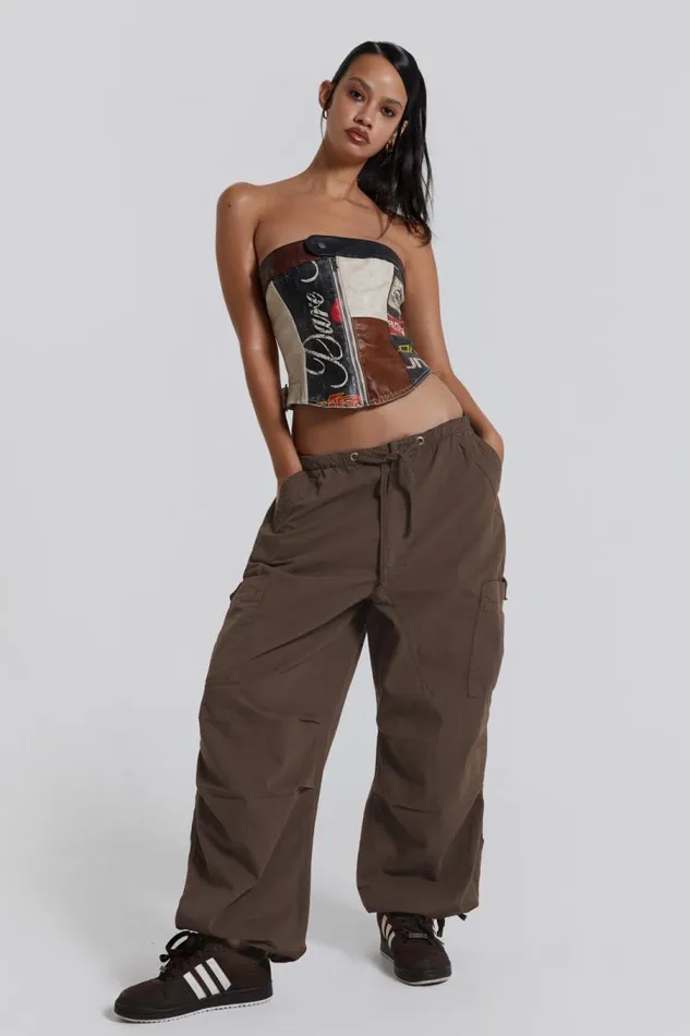 Women Jaded London Parachute Pants Brown Parachute Cargo Pants
