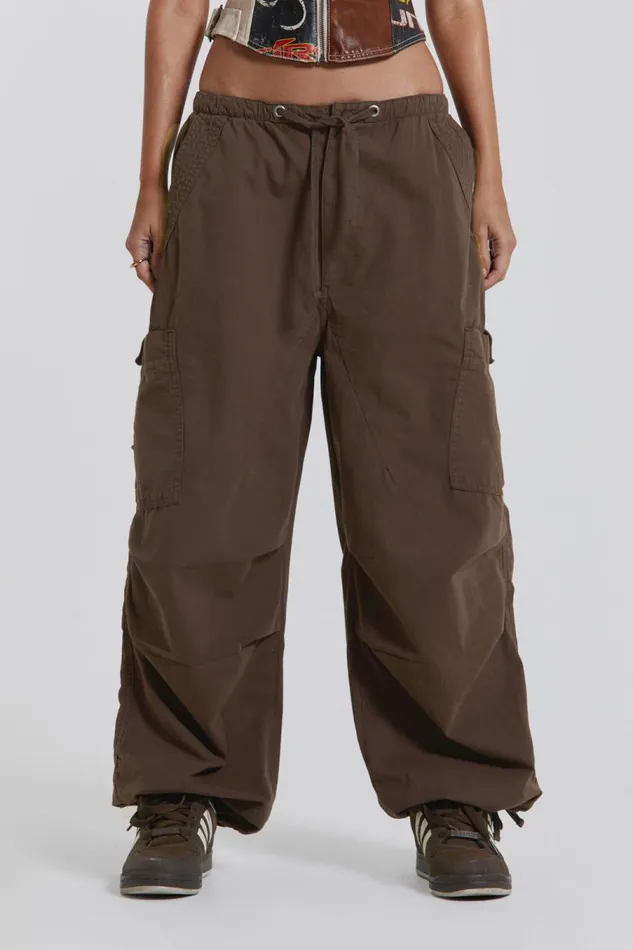 Women Jaded London Parachute Pants Brown Parachute Cargo Pants