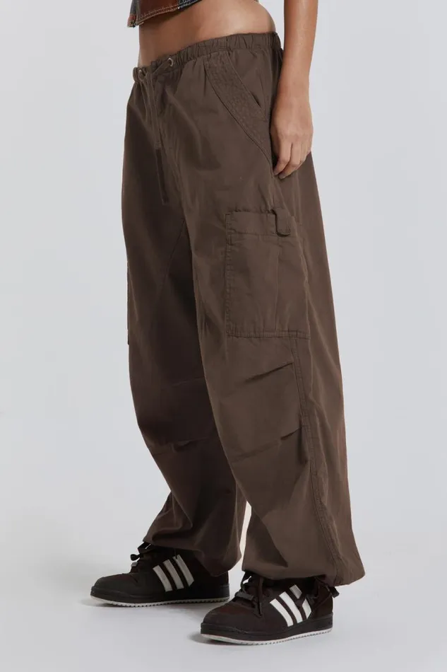 Women Jaded London Parachute Pants Brown Parachute Cargo Pants