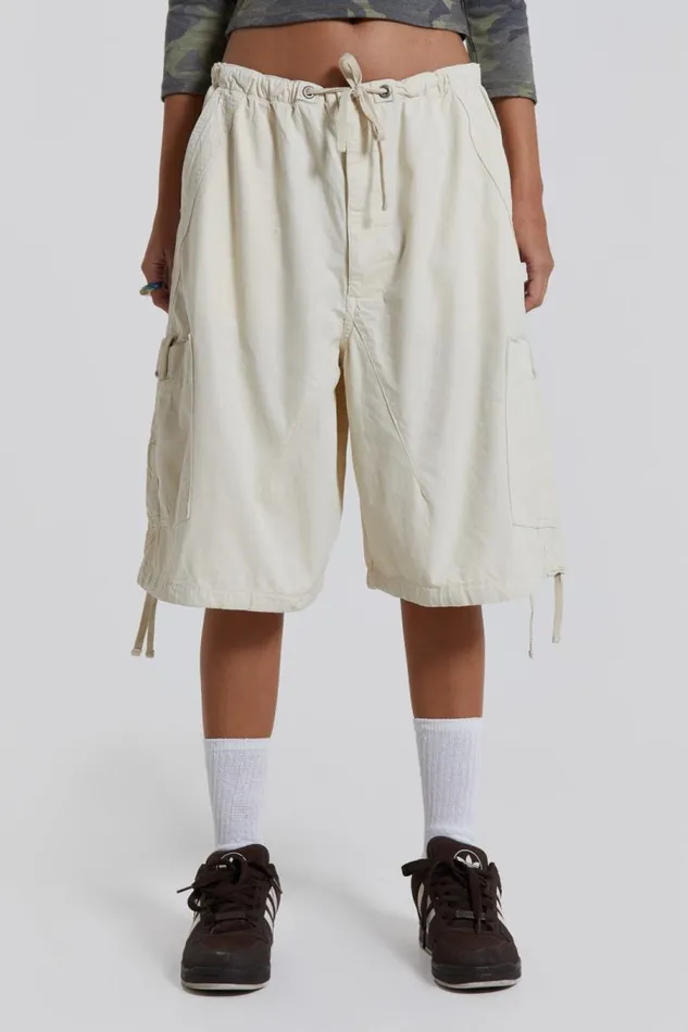 Women Jaded London Parachute Pants Ecru Parachute Cargo Shorts