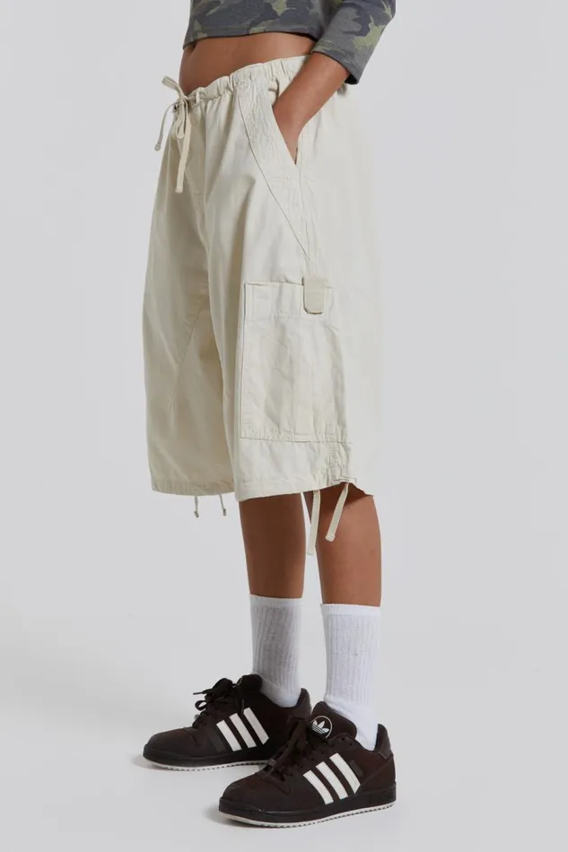 Women Jaded London Parachute Pants Ecru Parachute Cargo Shorts