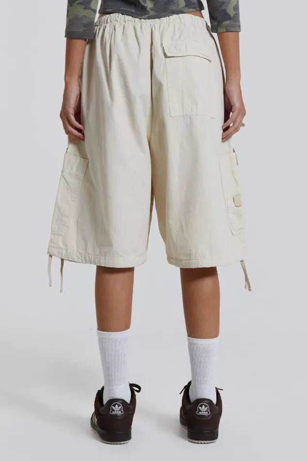 Women Jaded London Parachute Pants Ecru Parachute Cargo Shorts
