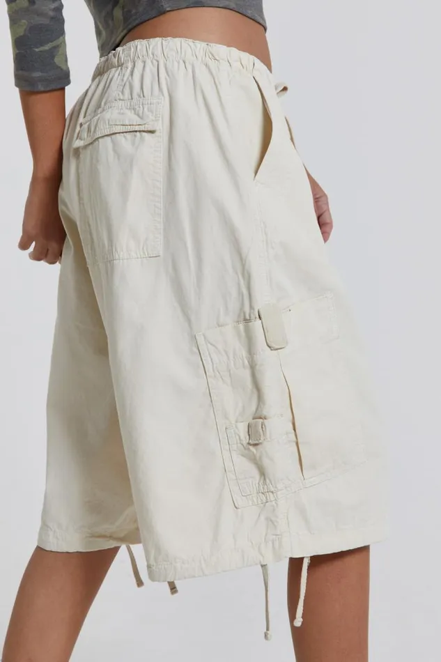 Women Jaded London Parachute Pants Ecru Parachute Cargo Shorts