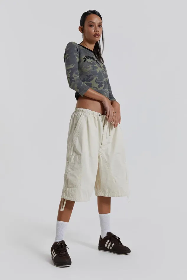 Women Jaded London Parachute Pants Ecru Parachute Cargo Shorts