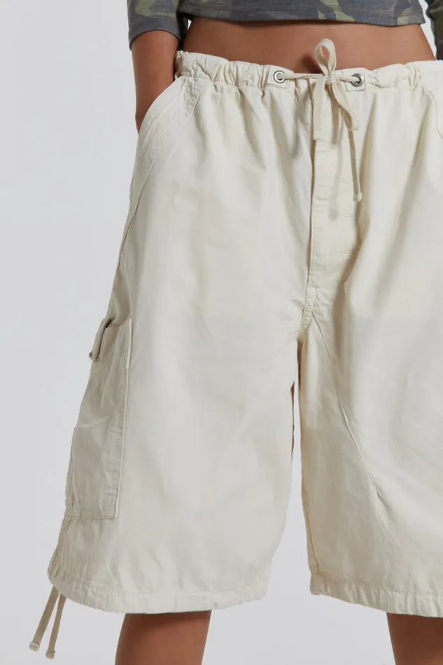 Women Jaded London Parachute Pants Ecru Parachute Cargo Shorts