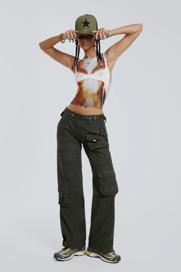 Women Jaded London Parachute Pants Khaki Low Rise Cargo Pants