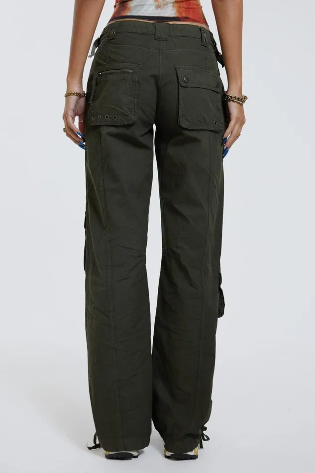 Women Jaded London Parachute Pants Khaki Low Rise Cargo Pants