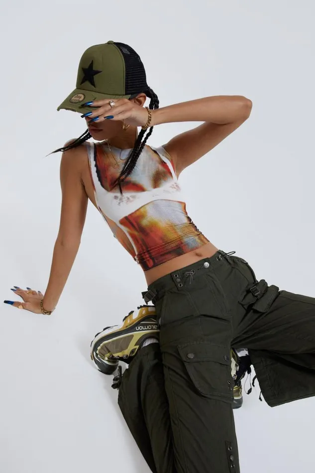 Women Jaded London Parachute Pants Khaki Low Rise Cargo Pants