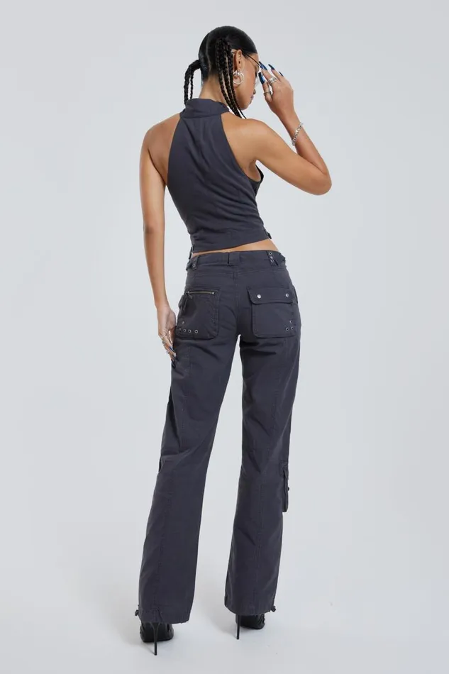 Women Jaded London Parachute Pants Vintage Grey Low Rise Cargo Pants