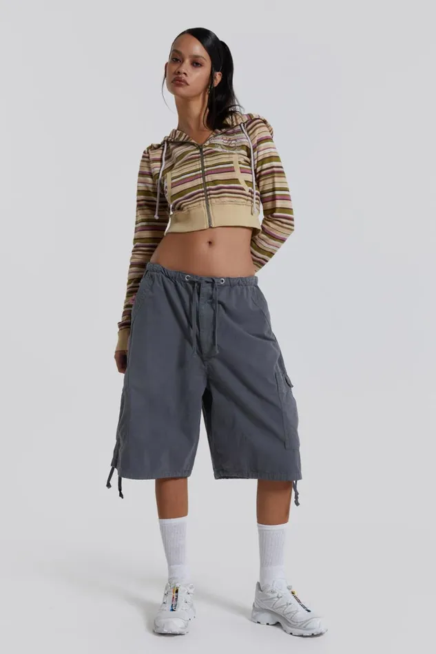 Women Jaded London Parachute Pants Vintage Grey Parachute Cargo Shorts