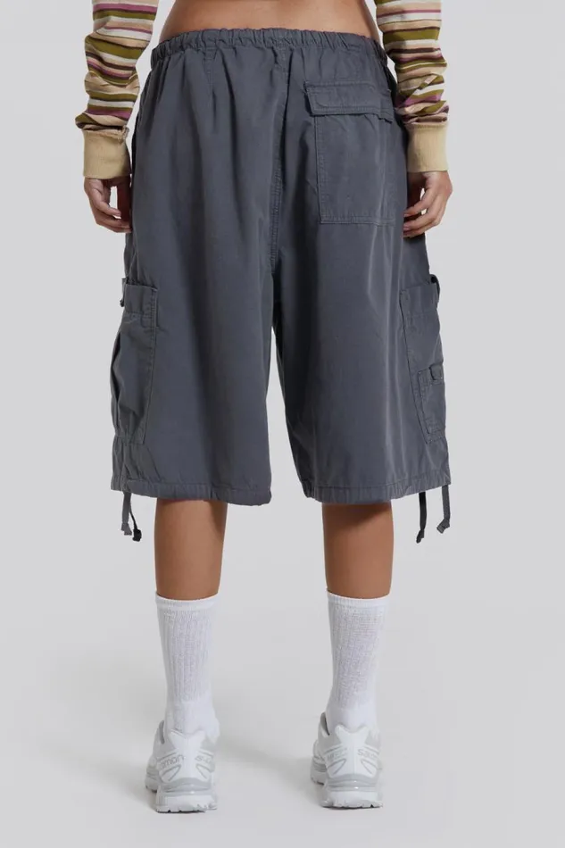 Women Jaded London Parachute Pants Vintage Grey Parachute Cargo Shorts