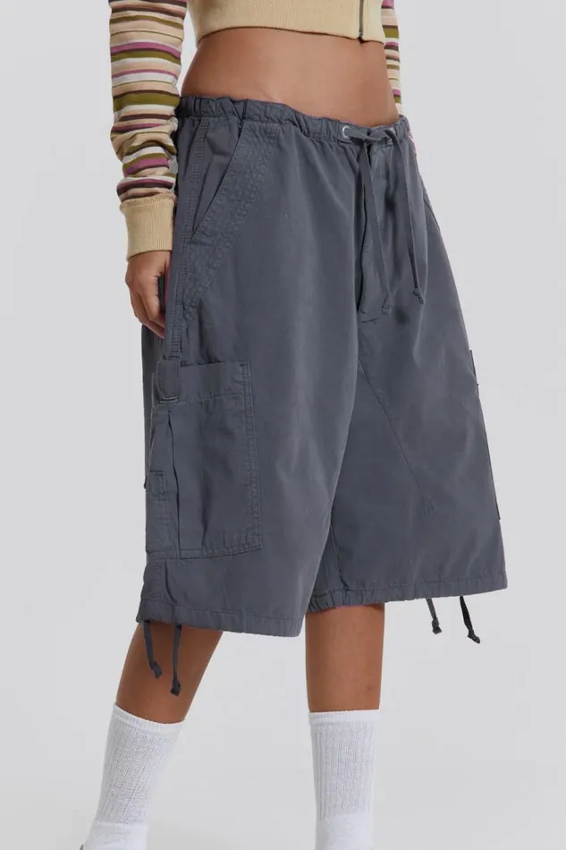 Women Jaded London Parachute Pants Vintage Grey Parachute Cargo Shorts