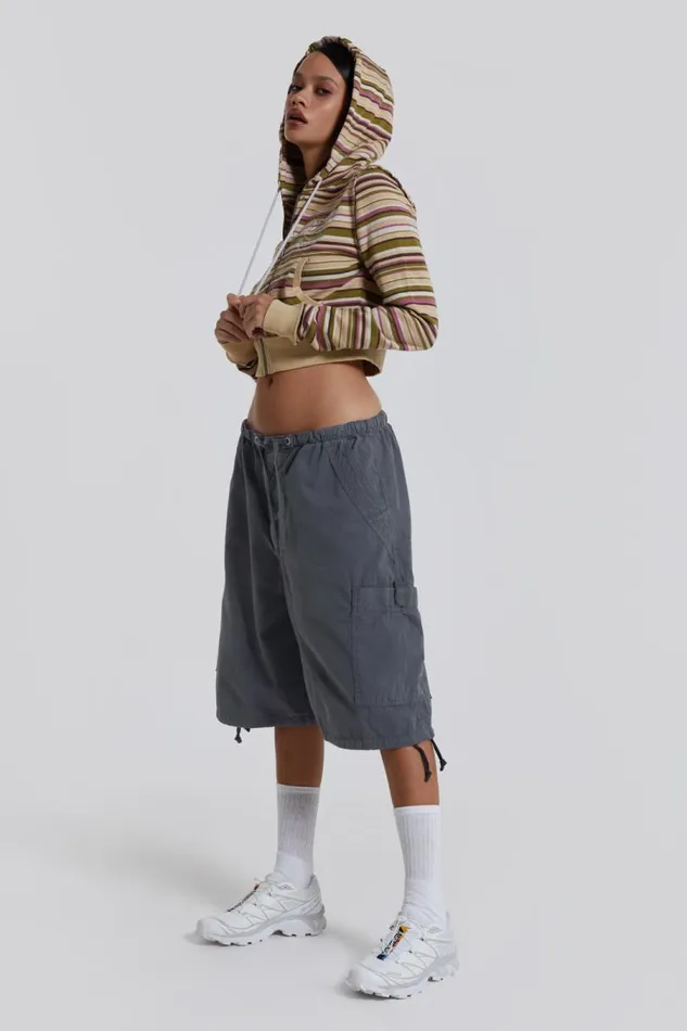 Women Jaded London Parachute Pants Vintage Grey Parachute Cargo Shorts