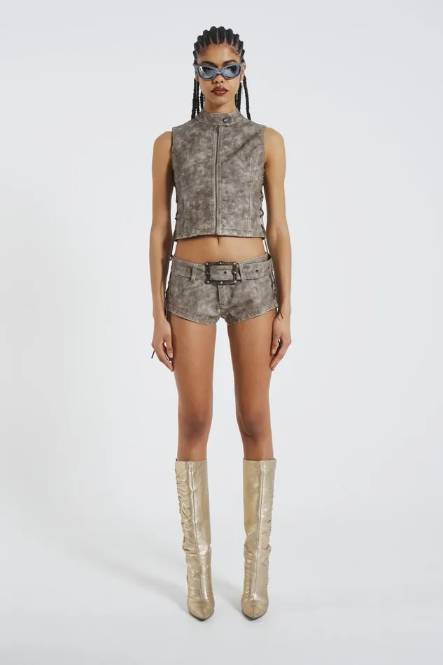 Women Jaded London Shorts and Jorts Steel Lace Up Side PU Hot Pants