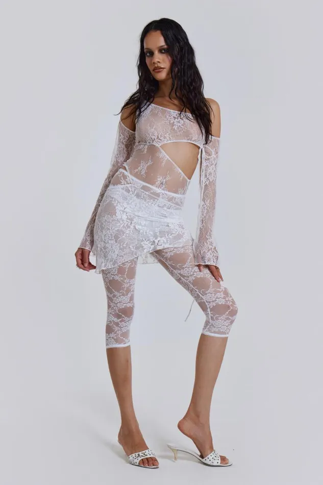 Women Jaded London Shorts and Jorts Venice Lace Pedal Pushers In White