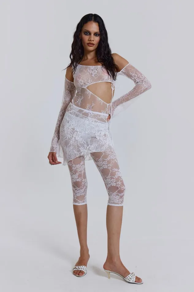 Women Jaded London Shorts and Jorts Venice Lace Pedal Pushers In White