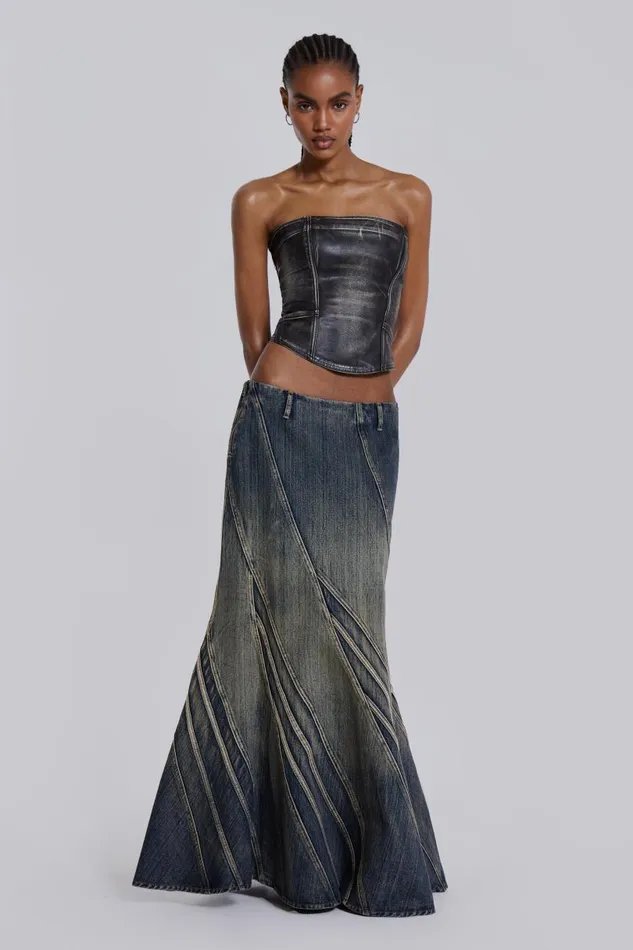 Women Jaded London Skirts Celadon Denim Maxi Skirt