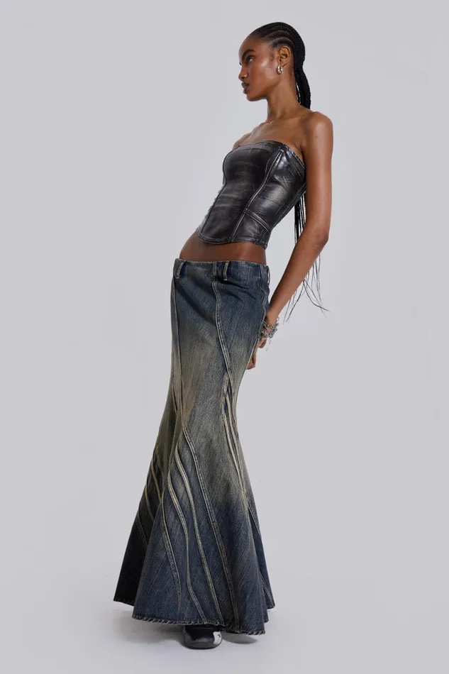 Women Jaded London Skirts Celadon Denim Maxi Skirt