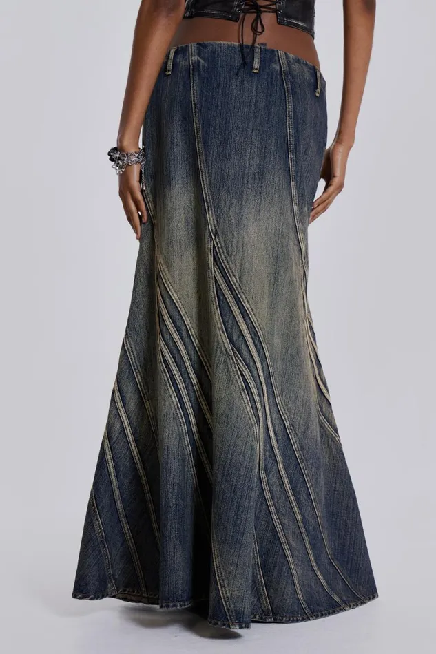 Women Jaded London Skirts Celadon Denim Maxi Skirt