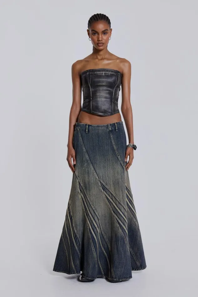 Women Jaded London Skirts Celadon Denim Maxi Skirt