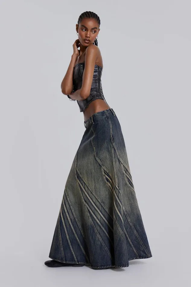 Women Jaded London Skirts Celadon Denim Maxi Skirt