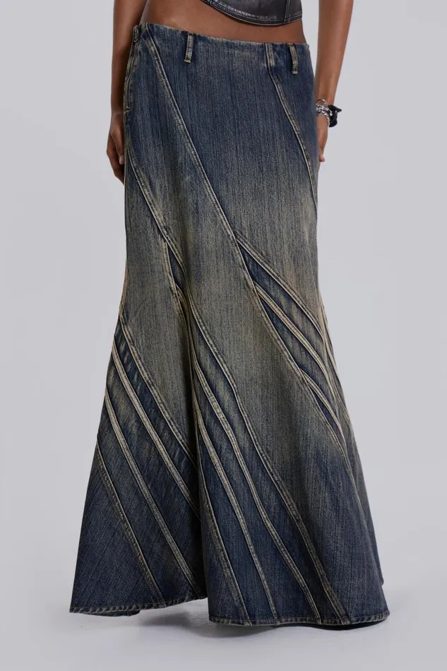 Women Jaded London Skirts Celadon Denim Maxi Skirt