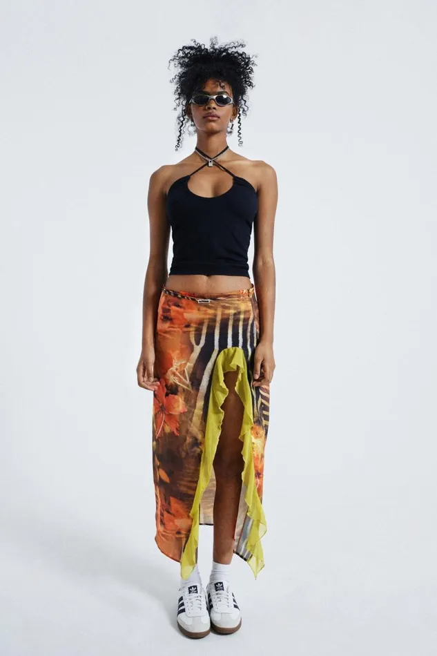 Women Jaded London Skirts MARIE PRINT SPLIT MAXI SKIRT IN ORANGE