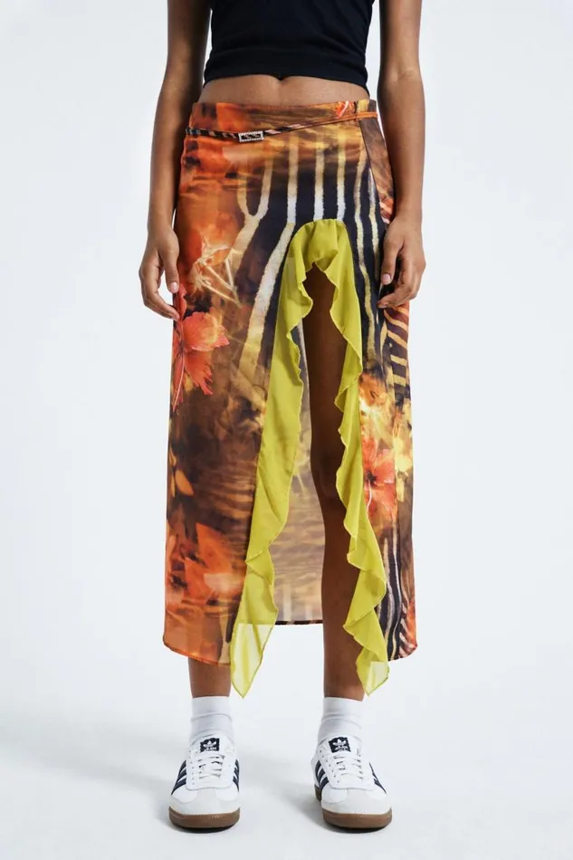 Women Jaded London Skirts MARIE PRINT SPLIT MAXI SKIRT IN ORANGE