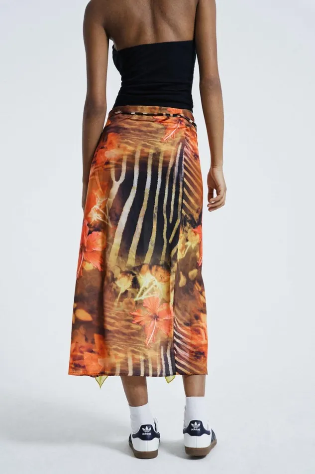 Women Jaded London Skirts MARIE PRINT SPLIT MAXI SKIRT IN ORANGE