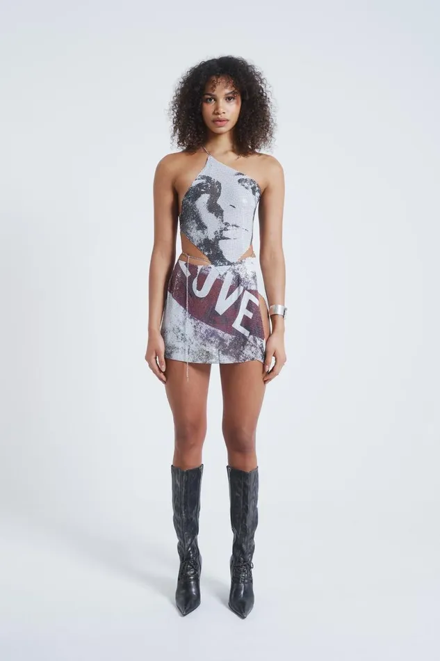 Women Jaded London Skirts Printed Chain Mail Wrap Mini Skirt