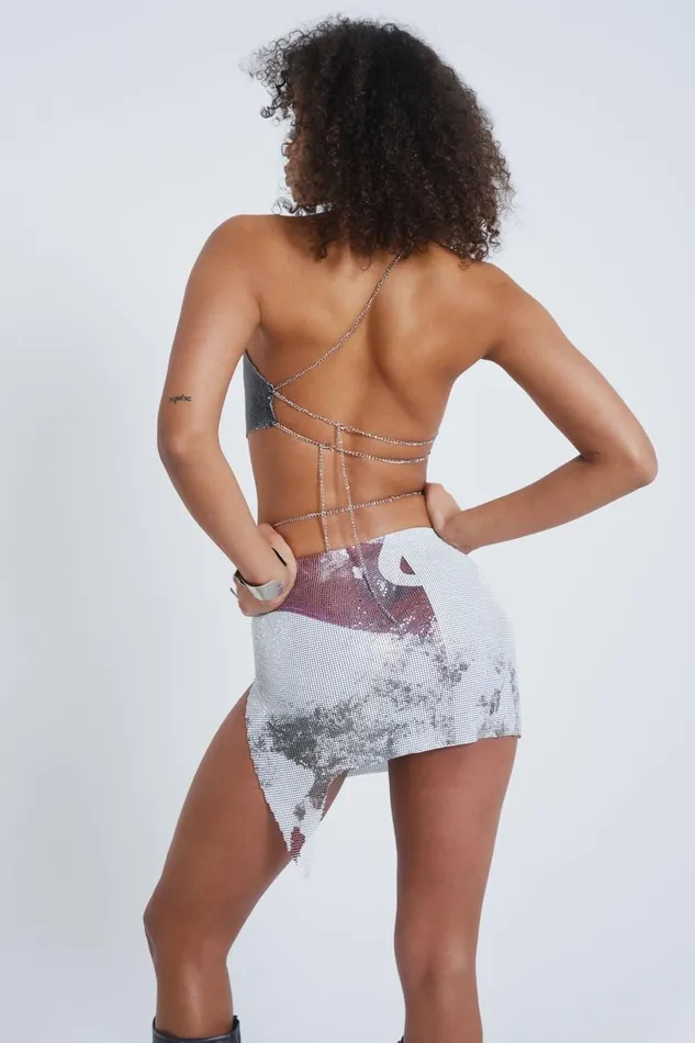 Women Jaded London Skirts Printed Chain Mail Wrap Mini Skirt