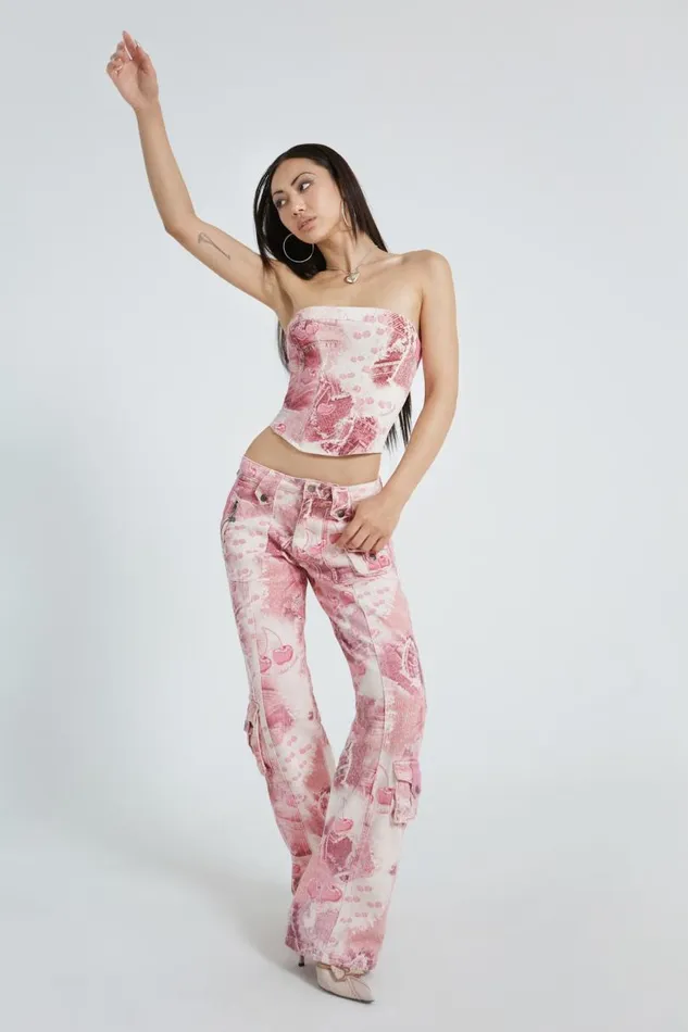 Women Jaded London Trousers Cherry Babygirl Denim Cargo Trousers