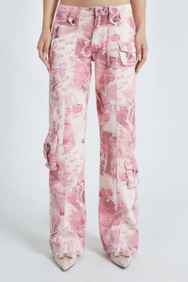 Women Jaded London Trousers Cherry Babygirl Denim Cargo Trousers