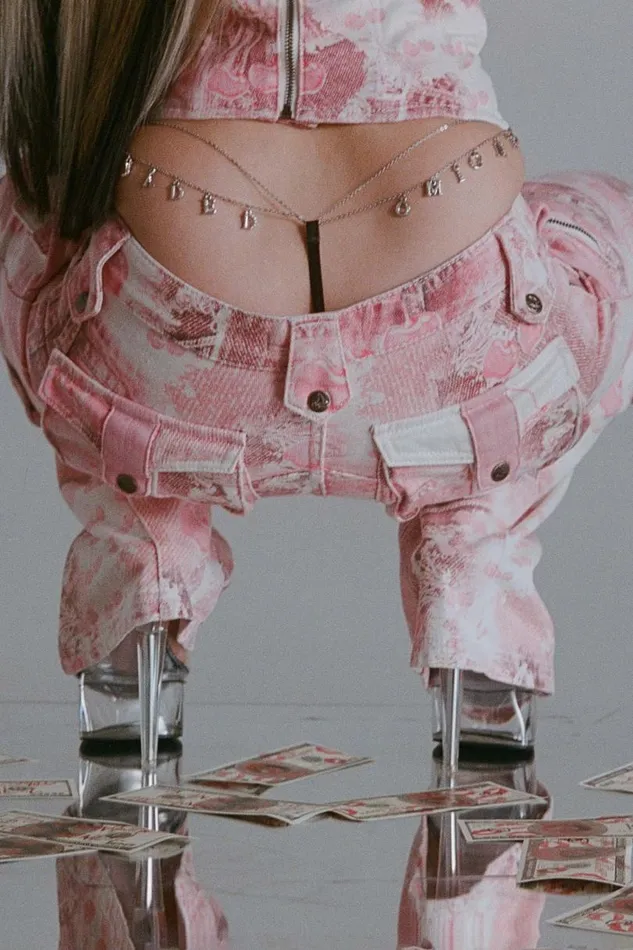 Women Jaded London Trousers Cherry Babygirl Denim Cargo Trousers
