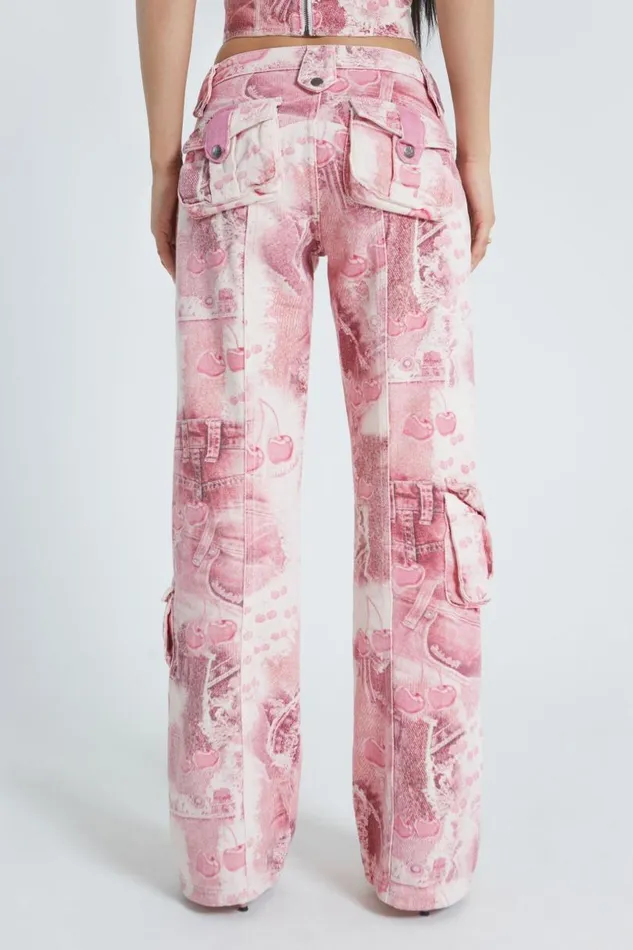 Women Jaded London Trousers Cherry Babygirl Denim Cargo Trousers